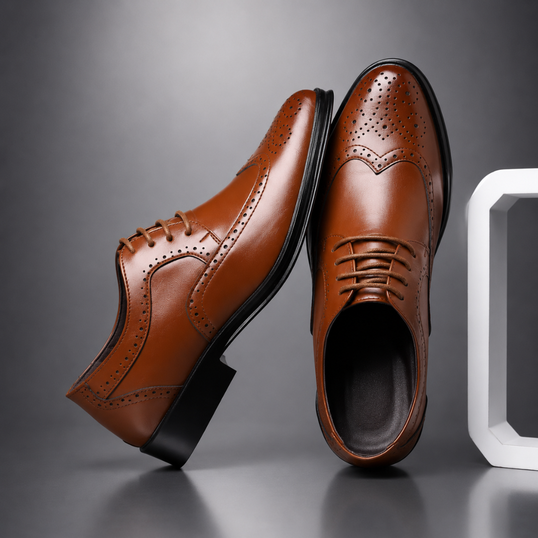 Lucas - Men's Classic Oxford Dress Shoes with Brogue Detailing