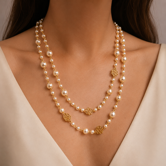 Elegant Pearl Necklace with Gold Chain