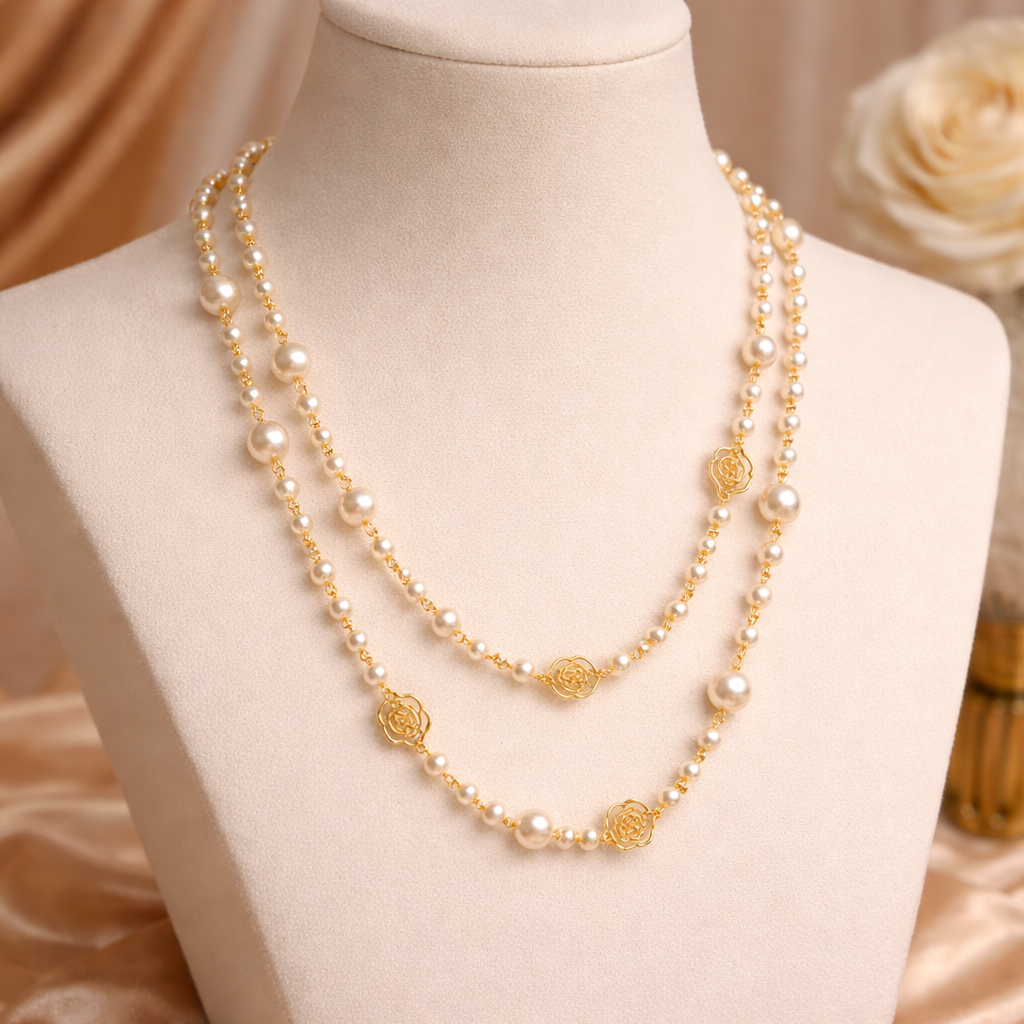 Elegant Pearl Necklace with Gold Chain