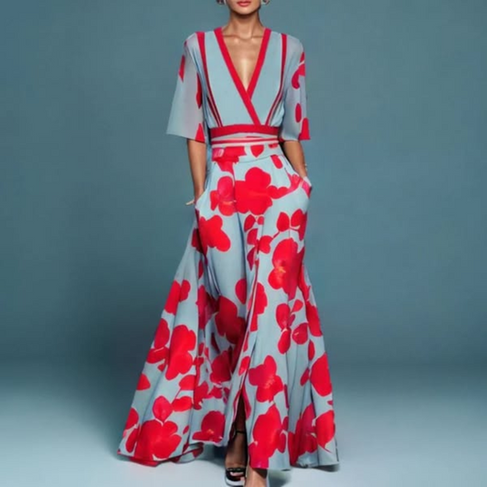 Hazel | Belted V-Neck Floral Maxi Dress