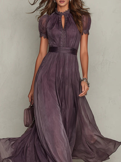Julie | Chiffon Lace Trim Maxi Dress
