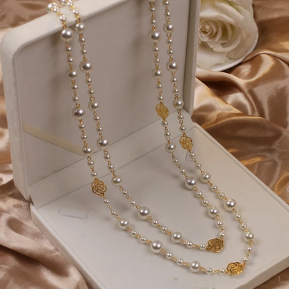Elegant Pearl Necklace with Gold Chain