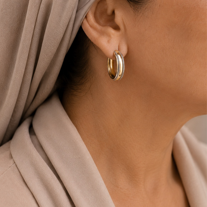 Golden Line Silver Hoop Earrings