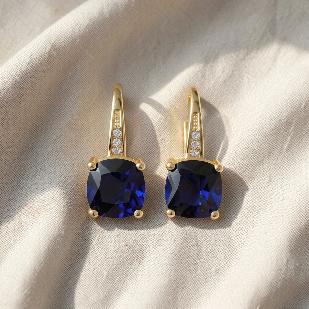 Mystic Sapphire Stone Hoop Gold Earrings